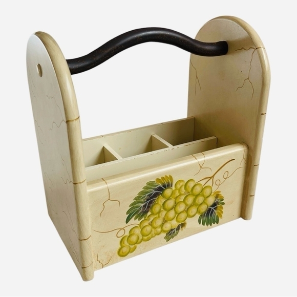 Vintage Handcrafted Ceramic Caddy Grape Design Utensil Holder Caddy Organizer - Picture 3 of 5